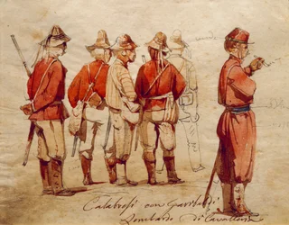 Kalabriska armésoldater under Expedition of the Thousand, illustration av Ippolito Caffi