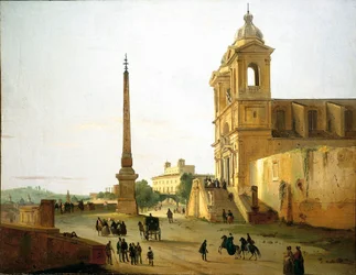 Italien, Rom, Trinity on Mount Church och Sallustian Obelisk av Ippolito Caffi