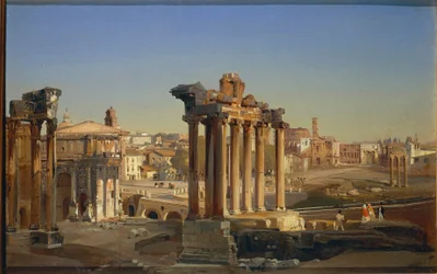 Italien, Rom, utsikt över Forum Romanum med Saturnus tempel av Ippolito Caffi