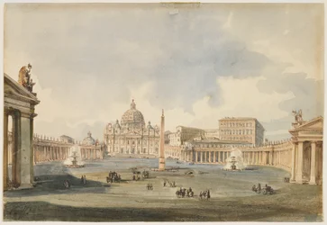 Vy över Petersplatsen och Peterskyrkan i Rom, omkring 1846
