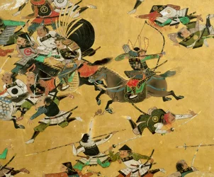 En antik samurajskärm som visar Osaka-slottets fall 1615 - utställd på t..., 2005 (foto)
