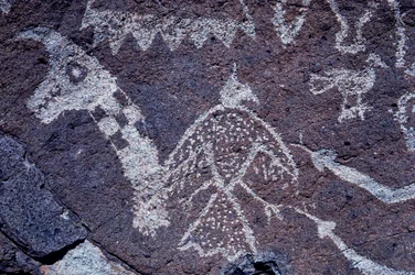Anasazi Petroglyph (hällristning) ristningar i New Mexico.
