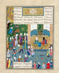 Kay Khusraw Välkommen av sin farfar, Kay Kaus, kung av Iran Manuskriptbelysning från ep:n