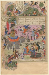 Slaget vid Iskandar med Zanj från ett manuskript av Khamsa av Nizami, 1540-1545
