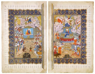 Drottningen av Saba och kung Salomo Manuskriptbelysning från det episka Shahname av Ferdowsi