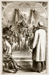 St. Patrick predikar i Tara, från The Trias Thuamaturga, eller Three Wonder-Working Saints of Ireland, av Mary Cusack (1829-99) publicerad ca 1890-talet