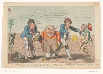 Tecknad film om den bataviska flottans kapitulation i Saldanhabukten, 1796 En titt i Saldanha Bay eller Dutch Perfidy Rewarded (titel på objekt)