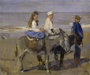 Pojke och flicka på åsnor