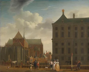 Nieuwe Kerk och rådhuset på dammen i Amsterdam Den nya kyrkan och stadshuset på Dam-torget i Amsterdam