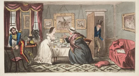 A Bath Beau and Frail Belle eller Mr B. och Miss L., från The English Spy, pub. 1824 (handfärgad gravyr)
