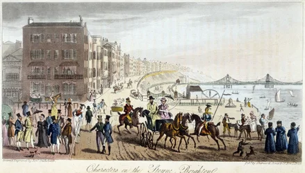Characters on the Brighton - i "" The English Spy"" av Charles Molloy Westmacott, teckning av Robert Cruikshank, London Edition