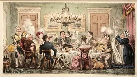 Liston and the Lambkins eller Citizens Dinner Party, från The English Spy, pub. 1824 (handfärgad gravyr)