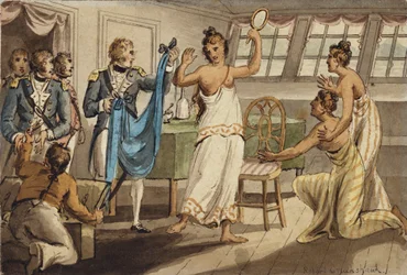 Otahitiano, illustration från "The Voyages of Captain Cook"