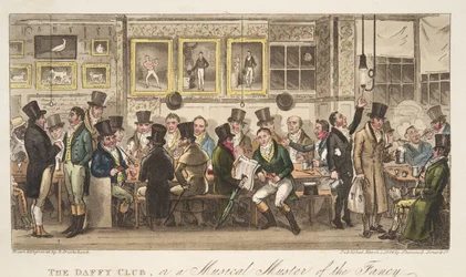 The Daffy Club, eller en musikalisk samling av fancy, från The English Spy, pub. 1824 (handfärgad gravyr)