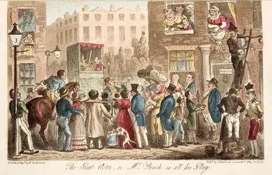 The Great Actor, eller Mr Punch in all his Glory, från The English Spy, pub. 1824 (handfärgad gravyr)