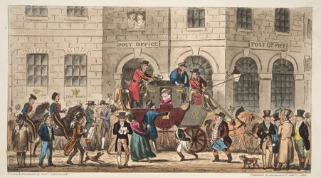 The Post Office Bristol, Arrival of the London Mail, från The English Spy, publicerad London, 1824