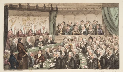 Westminster Hall, från The English Spy, pub. 1824 (handfärgad gravyr)
