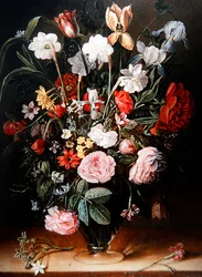 Ett stilleben av tulpaner och anemoner (olja på panel)