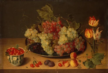 Stilleben med frukt och blommor (olja)