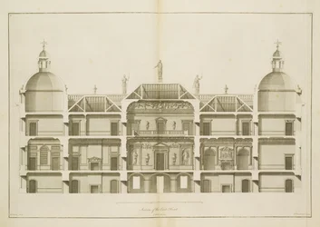 Houghton Hall: sektion av östfronten, graverad av Pierre Fourdrinier, 1735 (se även 64902 och 64904)