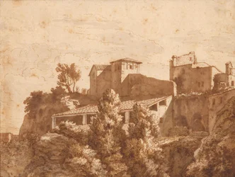 Vy över några hus (Tivoli?)