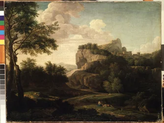""Landskap"" målning av Isaac de Moucheron (1667-1744) Mikalojus Konstantinas Ciurlionis Fine Arts Museum från 1700-talet, Kaunas, Litauen