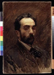 Självporträtt. Målning av Isaac Ilyich Levitan (1860-1900). olja på duk, sent 1890. Rysk konst, 1800-talsporträtt. Statens Tretjakovgalleri, Moskva.