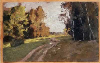 På kvällen en stig i skogen. (Afton, en stig i skogen). Målning av Isaac (Isaac) Ilyich Levitan (1860-1900), olja på duk