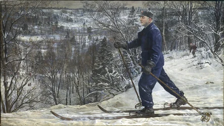 Kliment Voroshilov (1881-1969) skidåkare - Kliment Voroshilov på skidresa - Isaak Izrailevich Brodsky (1884-1939). Olja på duk