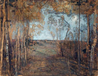 ""Nyamånen" (Nyamånen) Nattligt trälandskap Målning av Isaak Brodsky (1884-1939) Olja på duk 1912 Dim 62x80 cm Privat samling