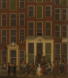 Jan de Groots bokhandel och lotteribyrå i Kalverstraat i Amsterdam, 1779