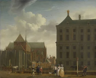 Nieuwe Kerk och rådhuset på Dam i Amsterdam, cirka 1780-90