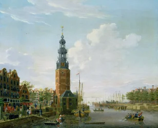 Utsikt över Amsterdam med Montelbaanstoren på Oudeschans, 1777