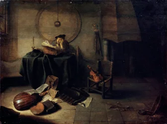 "Melancholy II Scientist in his studio", holländsk målning från 1600-talet