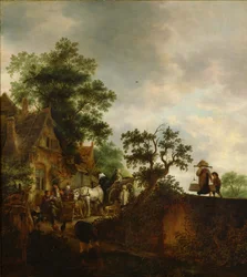""Resenare som stannar vid ett värdshus på vägen"" Målning av Isaac van ostade (1621-1649) 1645 National Museum of Western Art, Tokyo Japan