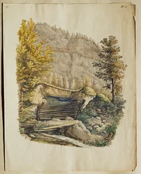 Plats och mur av ett blockhus i Hallstatt, upptäckt efter 1846 av Johann Georg Ramsauer ...