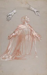 Sainte Clotilde mellanregister, studie för väggmålningar i kapellet Saint Remi..., 1800-talet