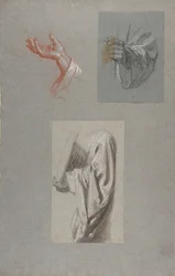 a. Hand av Saint Remi, f. Hand of Saint Remi, ca. Draperistudie för Acolyte Holding Book..., 1800-talet
