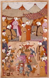 Islamisk konst: "" Dans för Sultan Ahmet III:s nöje (1673-1736)"" Gouache på Levni-papper från "" Surnama"" (smeknamn i) Vehbi) Debut 1700-talets Topkapi Saray Museum, Istanbul