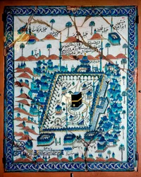 Islamisk konst: utsikt över Mecka och Kaaba (Ka