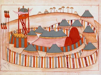 Militärläger för turkarna Gouache på papper från Islamiska skolan (Ms 1671) 1500-talets Venedigs museum Correr