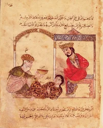 Ms.Arabe 3465 fol.78 En medicinsk konsultation, från boken Kalila och Dimna