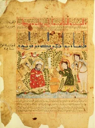 Ms. Arabe 2964 fol.5 Scen från Treatise of Theriac efter Galien, 1217