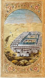 Utsikt över Mecka (La Mekke), muslimsk pilgrimsfärd och slätterna vid berget Arafat (Arafah), Saudiarabien. Sidan hämtad från en upplaga av Koranen