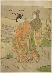 Gäss nedstigande på Sumidafloden (Sumidagawa no rakugan), från serien "Eight Views of Prosperity in the Eastern Village (Azuma no sato eiga hakkei)"
