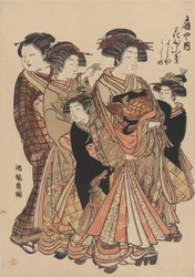 Kurtisanerna Hanaofuki, Yoshiya och Yoshino från bordellen Ōgiya