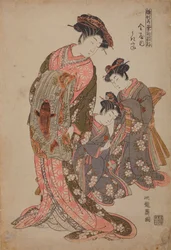 Oiran Ukita från Kanaya-huset, ur serien: Nya modeller av unga skott (flickor) / Hinagata Wakana no Hatsumoyo