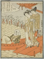 Ono no Komachi vid Seki-templet, ur serien De sju moderiktiga Komachi (Furyu nana Komachi), ca 1771 (träsnitt i färg; chuban)