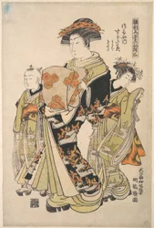 Kurtisanen Sugatami från bordellen Tsuruya, ur serien ”En mönsterbok med årets första mönster, friska som vårens örter” (”Hinagata wakana no hatsu moyō”)