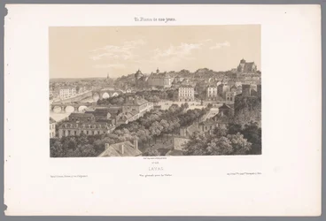 Utsikt över Laval från viadukten lava. Vue générale prize du Viaduc (titel på objekt) Contemporary France (serietitel) La France de nos jours (serietitel på objekt)